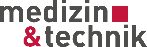 Logo von Medizin & Technik. Der Schriftzug „medizin & technik“ in Grau, mit einem roten Quadrat neben dem „n“.